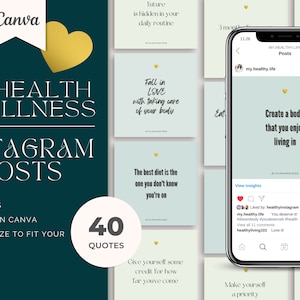 40 Instagram Canva Templates for Health and Wellness Coaches, Health Coach Quotes, Fitness Health Posts for Instagram, Mint Green Instagram