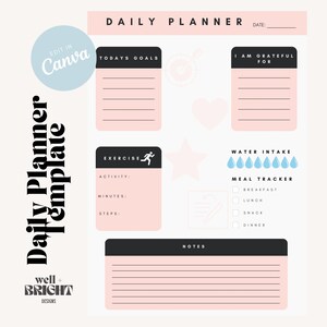 Daily Planner Template, Editable Daily Schedule, Planner Template, Canva Planner Template