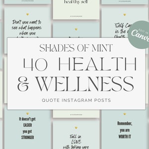 40 plantillas de Instagram Canva para entrenadores de salud y bienestar, citas de entrenadores de salud, publicaciones de salud física para Instagram, Instagram verde menta