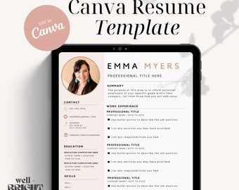 Resume Template, Canva Resume Template, Professional Resume, Editable Resume Template