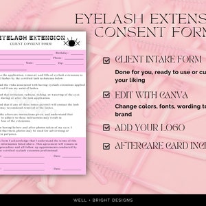 Eyelash Extension Consent Form, Lash Extension Consent Form, Lash Intake Form, Eyelash Extension Forms, Lash Client Forms