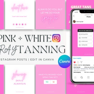 Spray Tanning Social Media, Spray Tan Quotes, Pink Spray Tan Posts , Spray Tan Instagram Posts, Spray Tan Forms, Spray Tan Canva Template