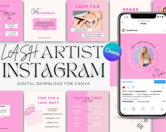 Redes sociales de Lash Tech, portadas destacadas BONIFICADAS, Lash Artist Instagram Canva, citas de pestañas, publicaciones de pestañas, artista de pestañas, formularios de pestañas, redes sociales de pestañas