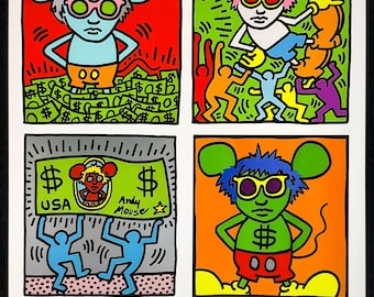 Andy Mouse 17x22 Poster - Keith Haring Handsignierte Unterschrift mit Skateboard Doodle - Limitierte Edition No: 24/200