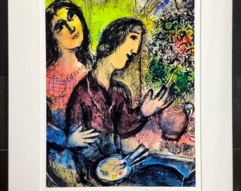 "A Esposa do Artista", de Marc Chagall - Litografia - 40,6 x 50,8 cm - Com passe-partout, pronta para emoldurar.