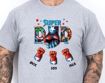 Superhero Dad T-shirt, Fathers Day Shirts, New Dad Kids Name Gift