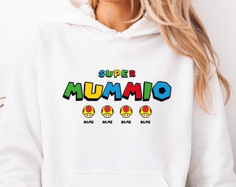 Super Mummio Hoodie, Mothers Day Hoodies, Retro Gaming Pullover, Personalised Mom, Custom Mama Hoodie
