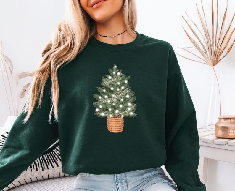 Christmas Tree Sweatshirt, Pine Tree Sweater, Womens Christmas, Merry Xmas Sweater, Christmas Eve Gift, Christmas Party Top, Kids Xmas Gift image 2