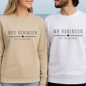 Suéter para el Sr. y la Sra., Sudadera de boda, Regalo de Navidad para parejas, Suéter para la futura Sra., Jersey de luna de miel, Suéter de la Sra. a la Sra., Suéter para recién casados