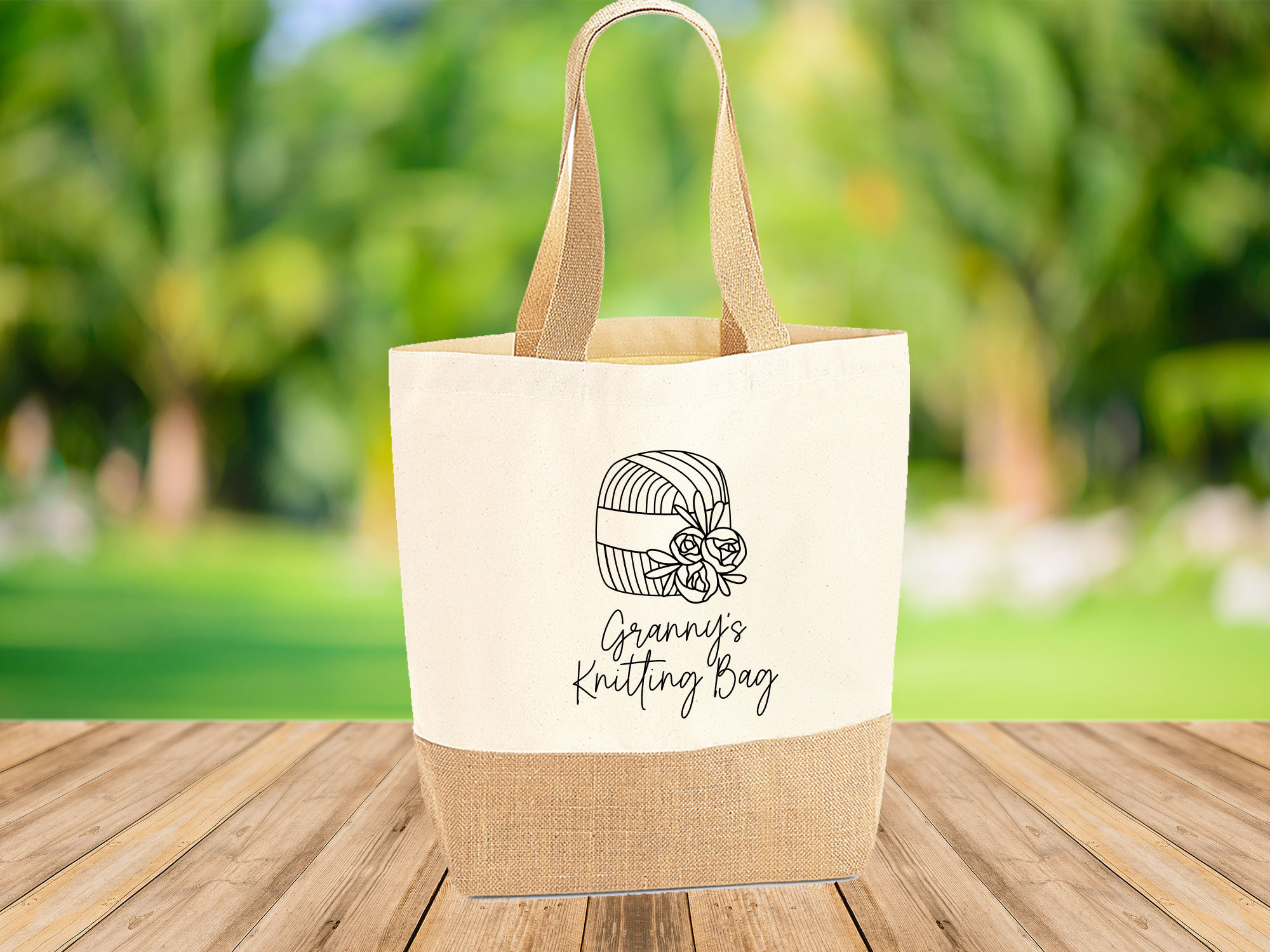 Personalised Knitting Jute Bag, Knitting Project Tote Bag, Cute