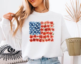Poppy Amerikanische Flagge Sweatshirt, Bunt Patolisches Outfit, 250-jähriges Jubiläum USA, 4.Juli Geschenk