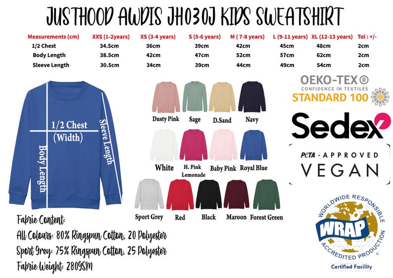 a long sleeved shirt with the names of each product