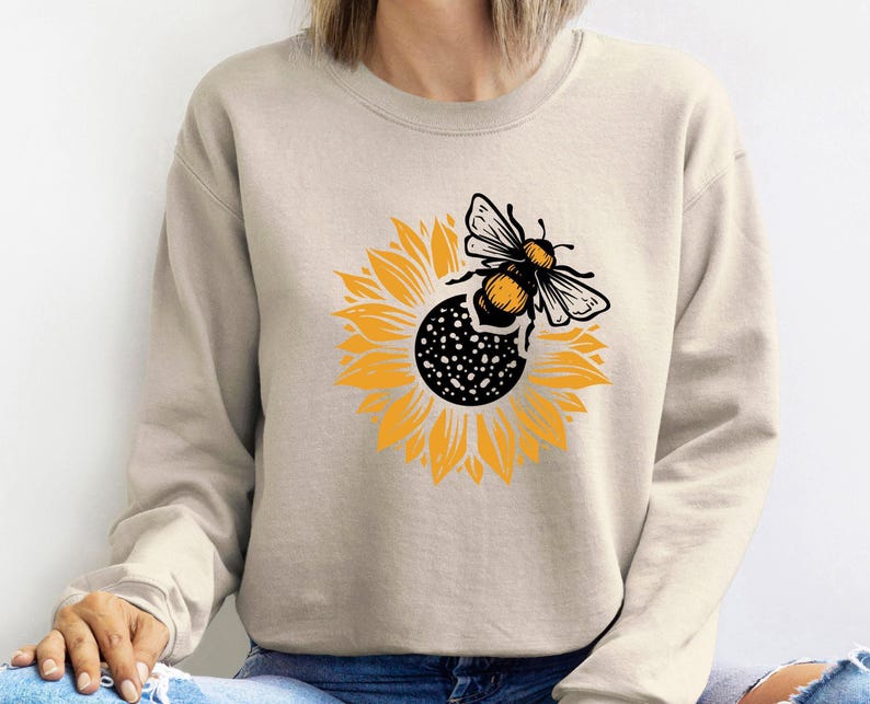 Sunflower Sweatshirt, Plant Lover Gift, Bumble Bee Jumper, Bee Gifts, Bee Lover Gift, Botanical Sweater, Sunflower Gifts, Honey Bee Jumper image 5