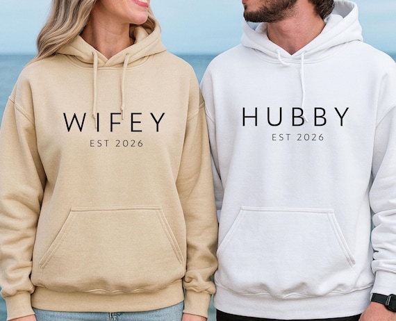 Wifey Hubby Hoodies, Couples Christmas Gift, Husband Wife Hoodie, Honeymoon Hoodie, Valentines Day Gift, Wedding Hoodie, Personalised Couple