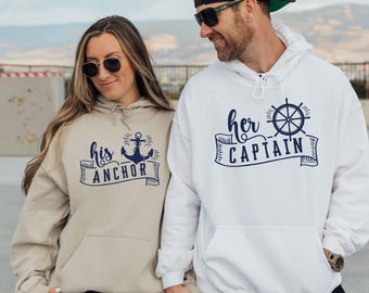 Her Captain Hoodie, His Anchor Hoodie, Funny Couples Hoodie, Matching Hoodie, Honeymoon Hoodie, Travel Hoodie, Cruise Holiday