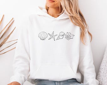 Sea Shell Hoodie, Ocean Lover Gift, Seashell Pullover, See Animal Hoodie, Summer Vibes Hoodie, Starfish Hoodie, Sea Lover Gift