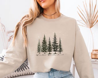 Winter Wonderland Sweater, Pine Trees Sweatshirt, Snowflake Sweatshirt, Family Winter Jumper, Christmas Tree Sweater, Winter Lover Gift