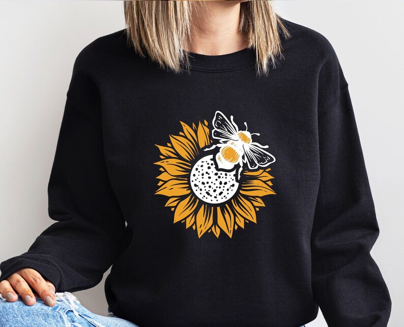 Sunflower Sweatshirt, Plant Lover Gift, Bumble Bee Jumper, Bee Gifts, Bee Lover Gift, Botanical Sweater, Sunflower Gifts, Honey Bee Jumper image 2