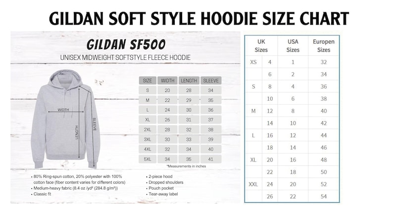a diagram of a hoodie size chart