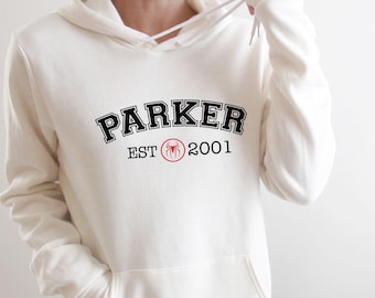 Parker Hoodie, Cute Marvel Hoodie, Parker Est 2001, Spiderman Hoodie, Spider- man Hoodie, Funny Avengers Top, Avengers Hoodie, Marvel Hoodie