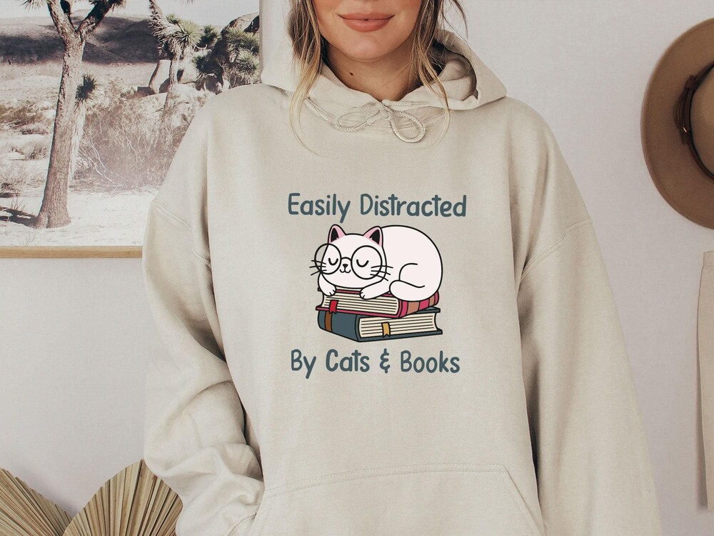 Funny Cat Hoodie, Cute Cat Hoodie, Cat And Books Hoodi, Funny Book Hoodie, Women Cat Hoodie, Cat Mum Gift, Cat Owner Top, Cat Christmas Gift