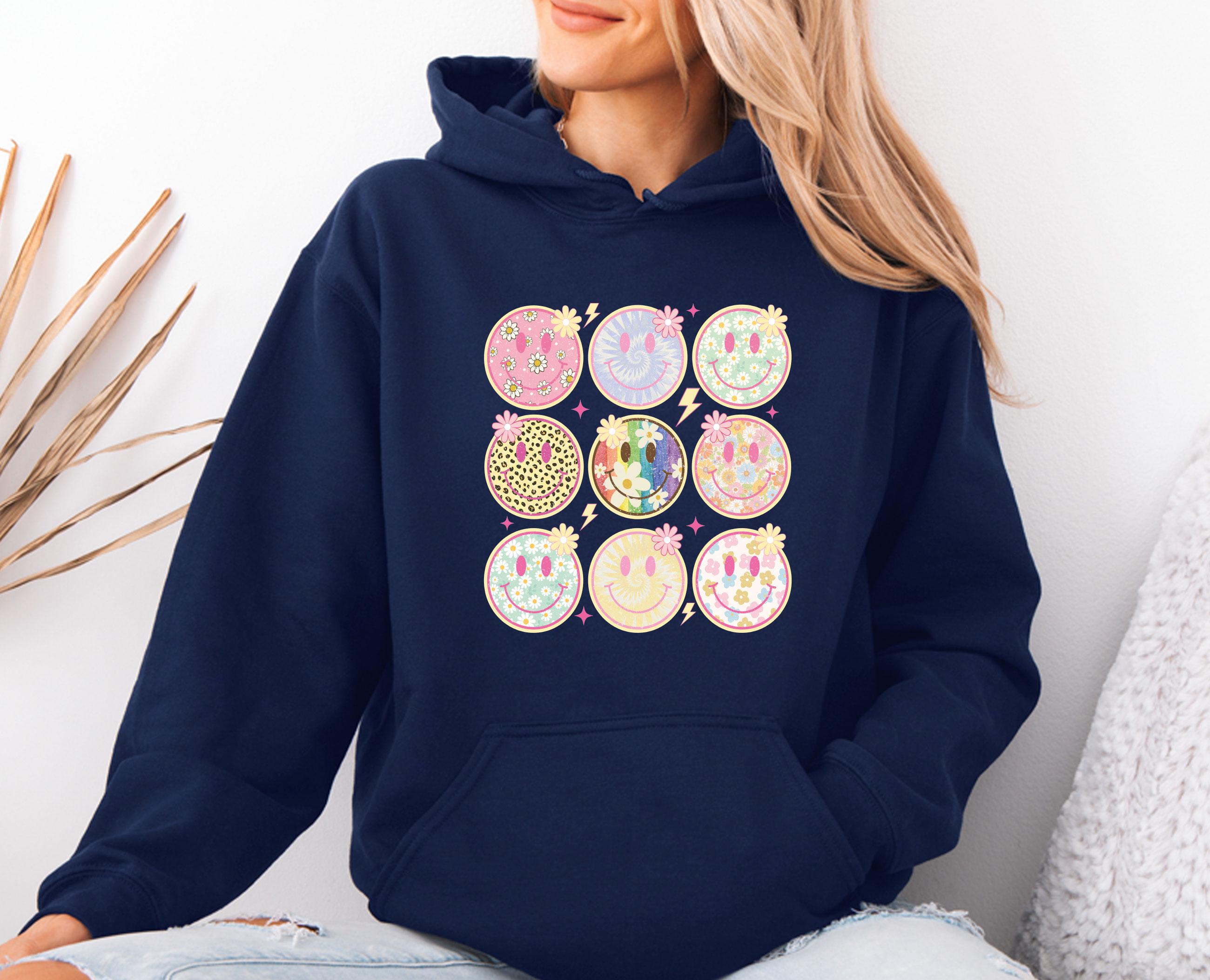 Sweat à Capuche Fille Havana Vintage - Jaune, Visage Smiley Rose - Taille S