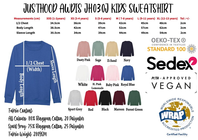 a long sleeved shirt with the names of each product