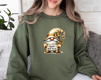 Gnome New Year Sweatshirt, Happy New Year Sweater, Happy 2025 Jumper, New Year Party Top, Womens New Year Gift, Cute New Year Jumper