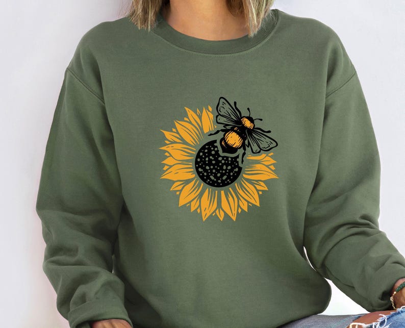 Sunflower Sweatshirt, Plant Lover Gift, Bumble Bee Jumper, Bee Gifts, Bee Lover Gift, Botanical Sweater, Sunflower Gifts, Honey Bee Jumper image 3