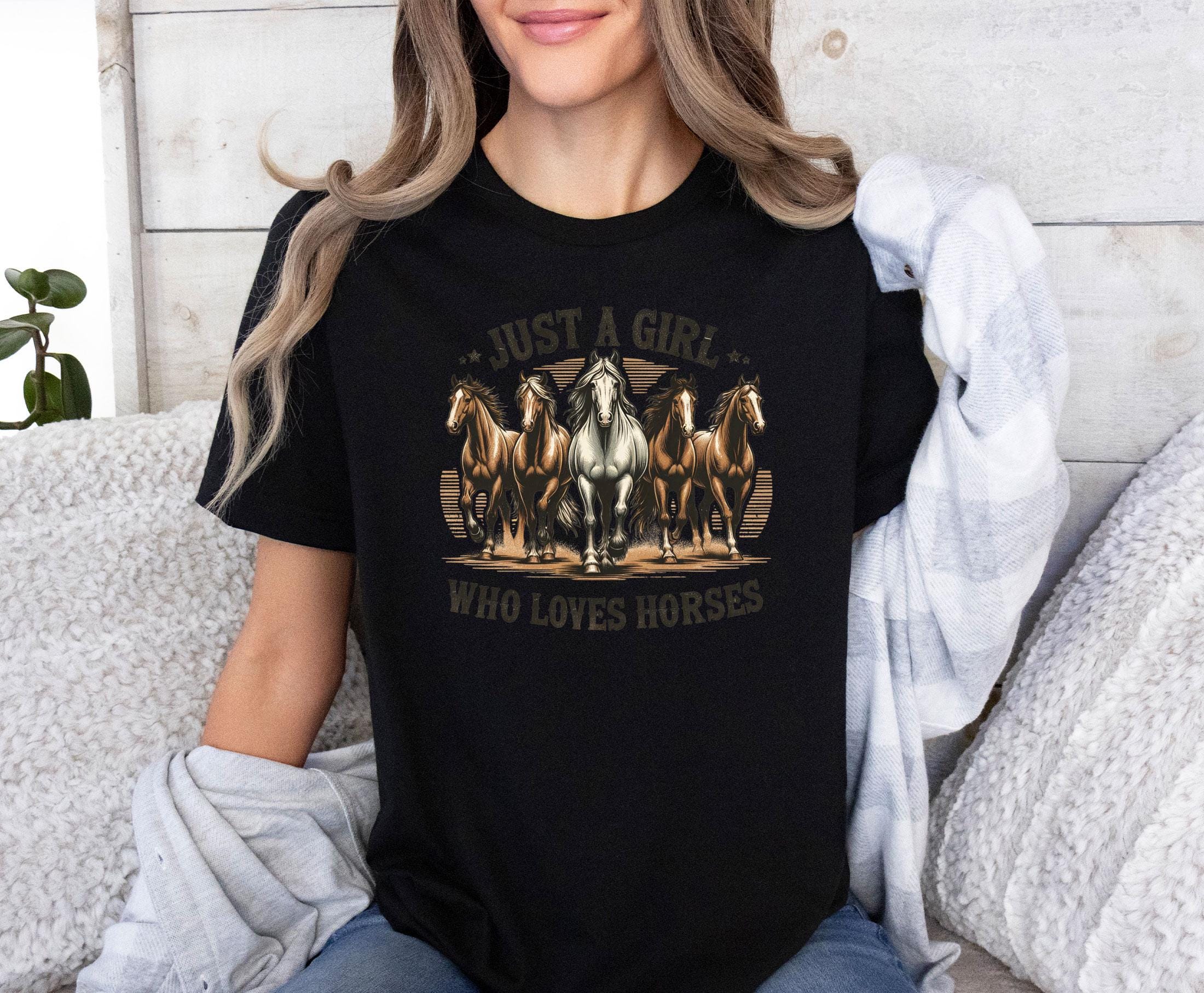 レディースファッション Horse Girl T-Shirt Country Girl HorseBack Rider Equestrian T-Shirt Horse T-shirt, Horse Lover Gift, Retro Horse Tee, Just A