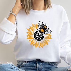 Sunflower Sweatshirt, Plant Lover Gift, Bumble Bee Jumper, Bee Gifts, Bee Lover Gift, Botanical Sweater, Sunflower Gifts, Honey Bee Jumper image 1