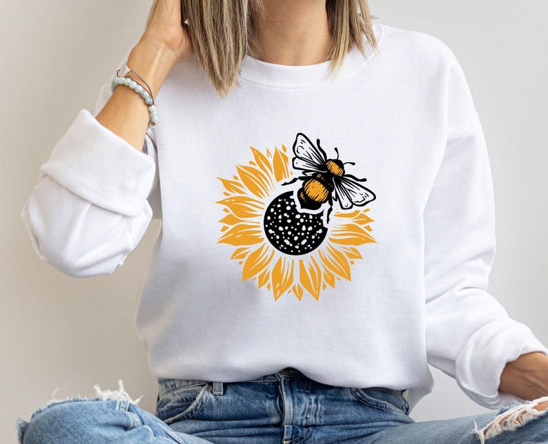 Sunflower Sweatshirt, Plant Lover Gift, Bumble Bee Jumper, Bee Gifts, Bee Lover Gift, Botanical Sweater, Sunflower Gifts, Honey Bee Jumper image 1
