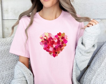 Camiseta de amor con corazones, camiseta de amor para mujer, camiseta de San Valentín, camiseta de amor, camiseta con estampado de corazones, camiseta de regalo con corazones, regalos divertidos con corazones