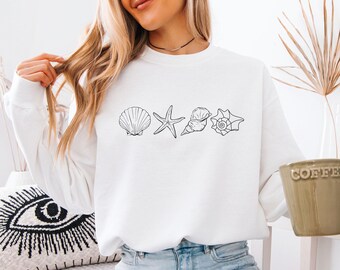 Sea Shell Sweatshirt, Ocean Lover Gift, Seashell Sweater, See Animal Jumper, Summer Vibes Gift, Starfish Sweater, Kids Seahell Sweatshirt