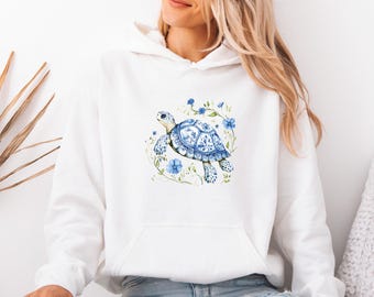 Floral Sea Turtle Hoodie, Turtles Lover Gift, Ocean Life Hoodie, Womens Summer Hoodie, Kids Sea Turtle Gift, Save The Sea Turtle