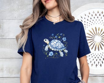 Floral Sea Turtle Shirt, Turtles Lover Gift, Ocean Life Shirt, Womens Summer Shirt, Kids Sea Turtle Tee, Save The Sea Turtles Gift