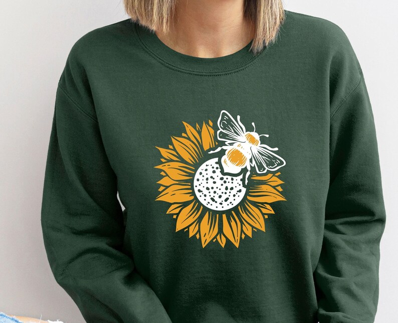 Sunflower Sweatshirt, Plant Lover Gift, Bumble Bee Jumper, Bee Gifts, Bee Lover Gift, Botanical Sweater, Sunflower Gifts, Honey Bee Jumper image 4