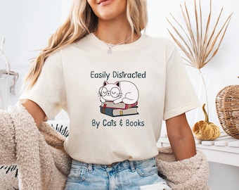 Cat and Books Shirt, Book Lover T-shirt, Cat Lovers Shirt, Kids Cat T shirt, Women Book Shirt, Cat Christmas Gift, Book Christmas Gift