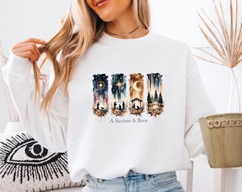 A Saviour Is Born Sweater, Jesus Birth Sweatshirt, Christmas Nativity Jumper, True Story Sweater, Jesus Lover Gift, Retro Religious Sweater