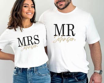 Mr and Mrs Shirts, Wedding T-shirts, Matching Couple Shirt, Personalised Couple, Husband Wife Shirt, Honeymoon T shirt, Newlywed Shirts