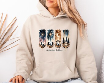 A Saviour Is Born Hoodie, Jesus Birth Pullover, Christmas Nativity Hoodie, True Story Pullover, Jesus Lover Gift, Retro Religious Hoodie