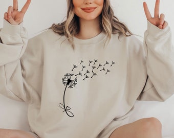 Dandelion Sweatshirt, Floral Sweatshirt, Dandelion Sweater, Flower Sweater, Inspirational Jumper, Cute Yoga Sweater, Plant Lover Gift