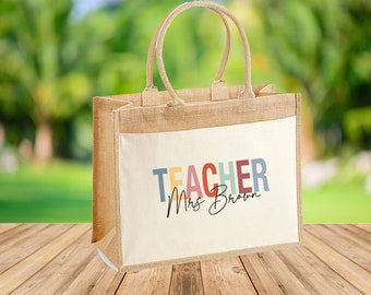 Personalized Teacher, Teacher Tote Bag, Teacher Appreciation, Teacher Jute Bag, Custom Teacher Bag, Thank You Teacher, New Teacher Bag