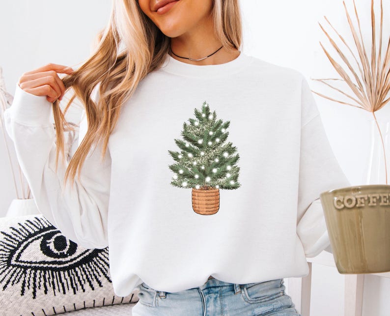 Christmas Tree Sweatshirt, Pine Tree Sweater, Womens Christmas, Merry Xmas Sweater, Christmas Eve Gift, Christmas Party Top, Kids Xmas Gift image 4
