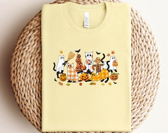Halloween Cat Shirt, Ghost Cat Shirt, Scary Cat Tshirt, Funny Cat T-shirt, Black Cat T shirt, Cat Lovers Gift, Cat Mum Tee, Pumpkin Cat Tee