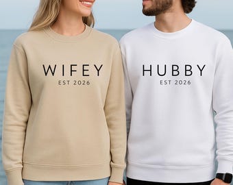 Wifey Hubby Sweatshirts, Couples Christmas Gift, Husband Wife Sweater, Newlywed Gift, Honeymoon Jumper, Valentines Gift, Wedding Sweater