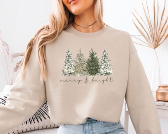 Merry and Bright Sweatshirt, Merry Christmas Sweater, Kids Christmas Sweatshirt, XmasvTree Sweater, Womens Christmas, Cute Christmas Sweater