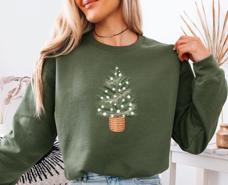 Christmas Tree Sweatshirt, Pine Tree Sweater, Womens Christmas, Merry Xmas Sweater, Christmas Eve Gift, Christmas Party Top, Kids Xmas Gift image 3