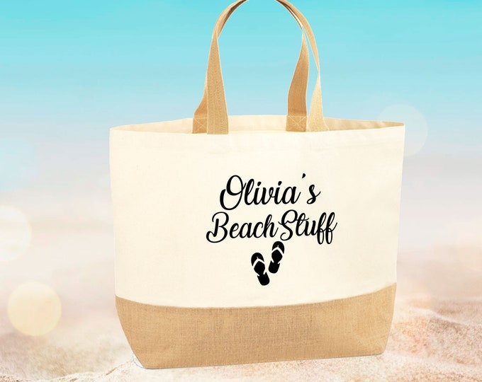 Custom Beach Bag, Personalised Bag, Beach Jute Bag, Beach Tote Bag, Large Beach Bag, Bridesmaid Bag, Bridal Party Gift, Custom Beach Bag
