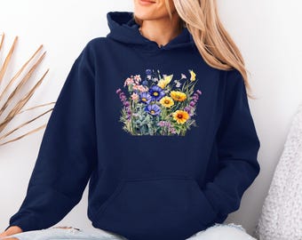 Floral Hoodie, Wildflowers Hoodie, Flowers Pullover, Cottagecore Hoodie, Nature Lovers Gift, Plant Lovers Gift, Gardening Gifts